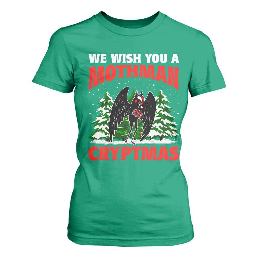 Mothman Christmas T Shirt For Women We Wish You A Mothman Cryptmas Cryptid Cryptidcore TS02 Irish Green Print Your Wear