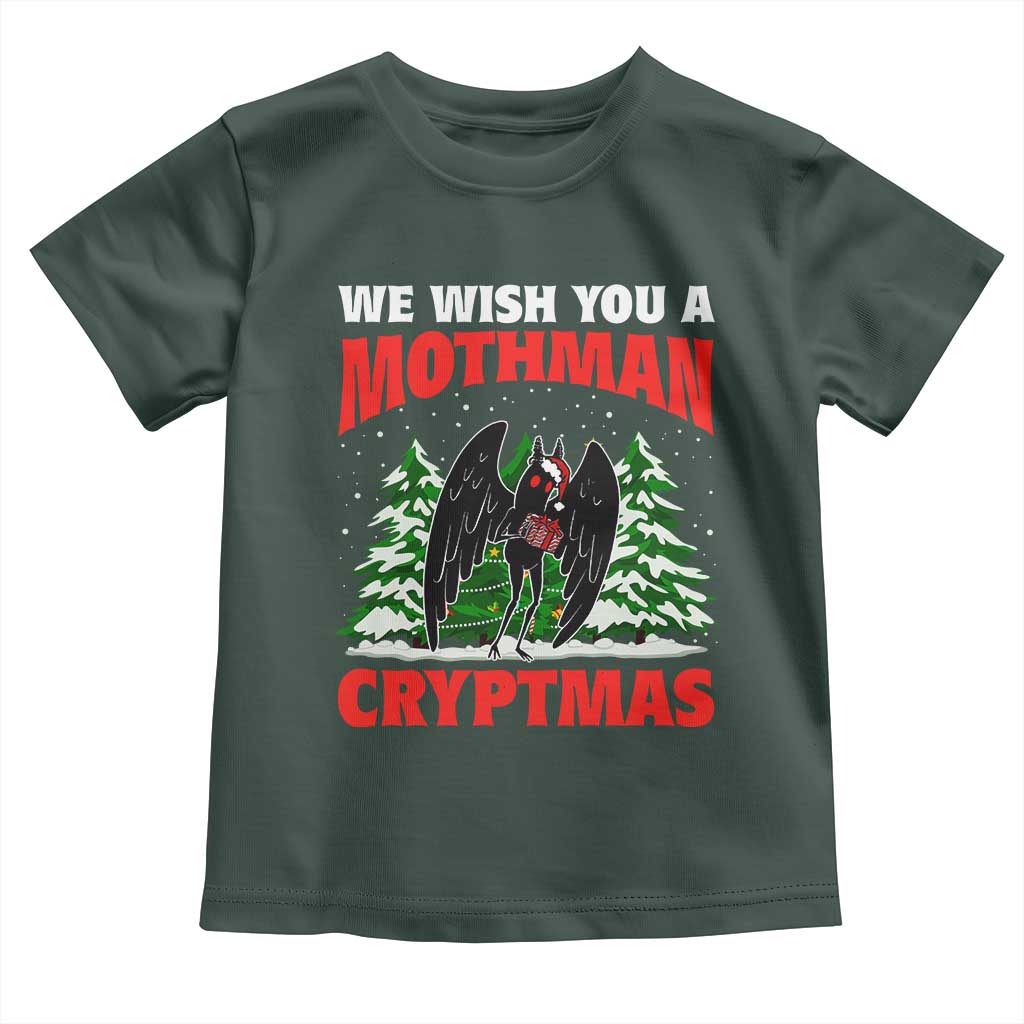 Mothman Christmas Toddler T Shirt We Wish You A Mothman Cryptmas Cryptid Cryptidcore TS02 Dark Forest Green Print Your Wear