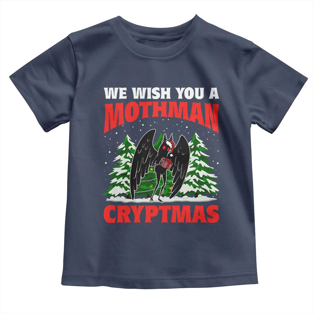 Mothman Christmas Toddler T Shirt We Wish You A Mothman Cryptmas Cryptid Cryptidcore TS02 Navy Print Your Wear