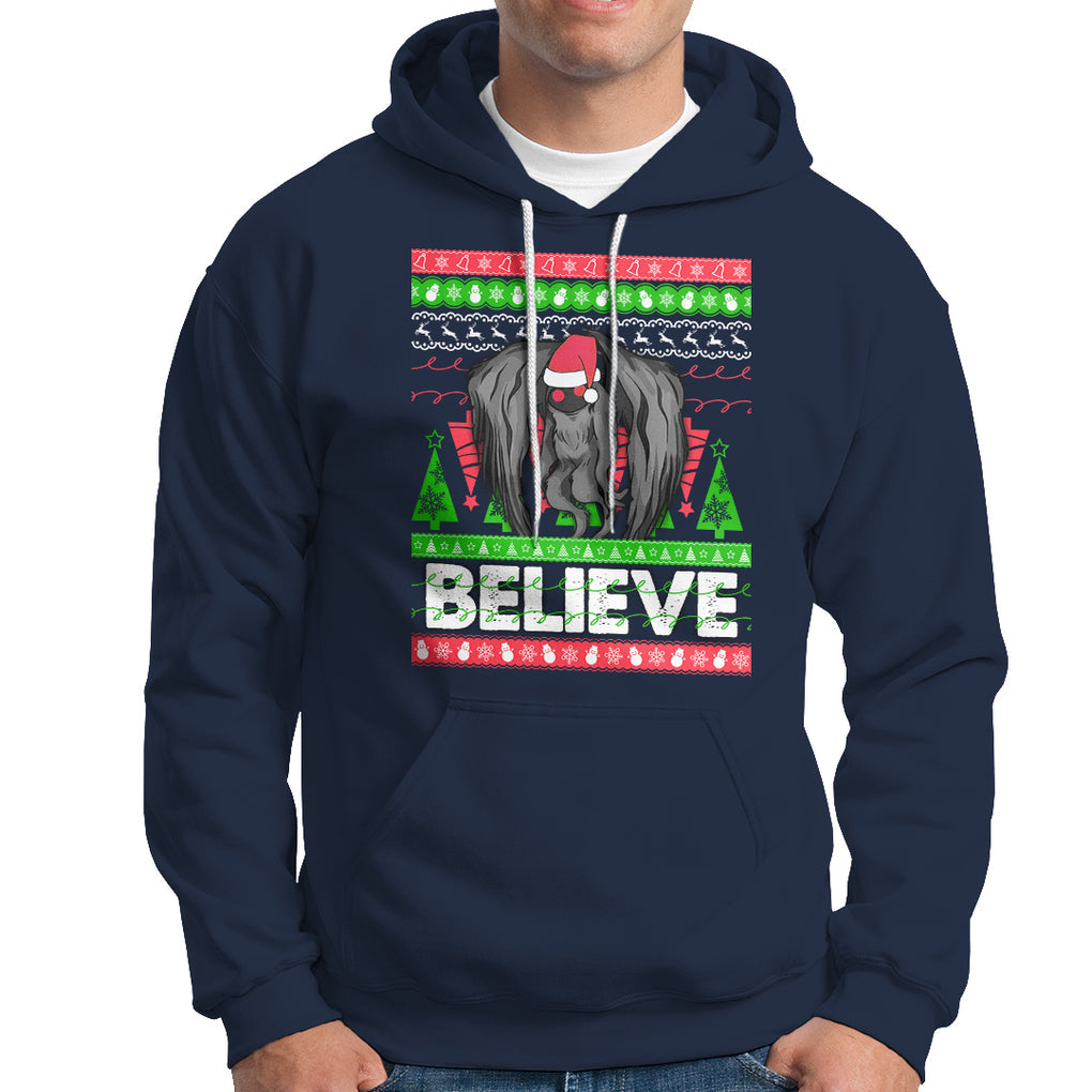 Mothman Christmas Hoodie Believe Cryptmas Cryptid Monster Point Pleasant TS02 Navy Printyourwear