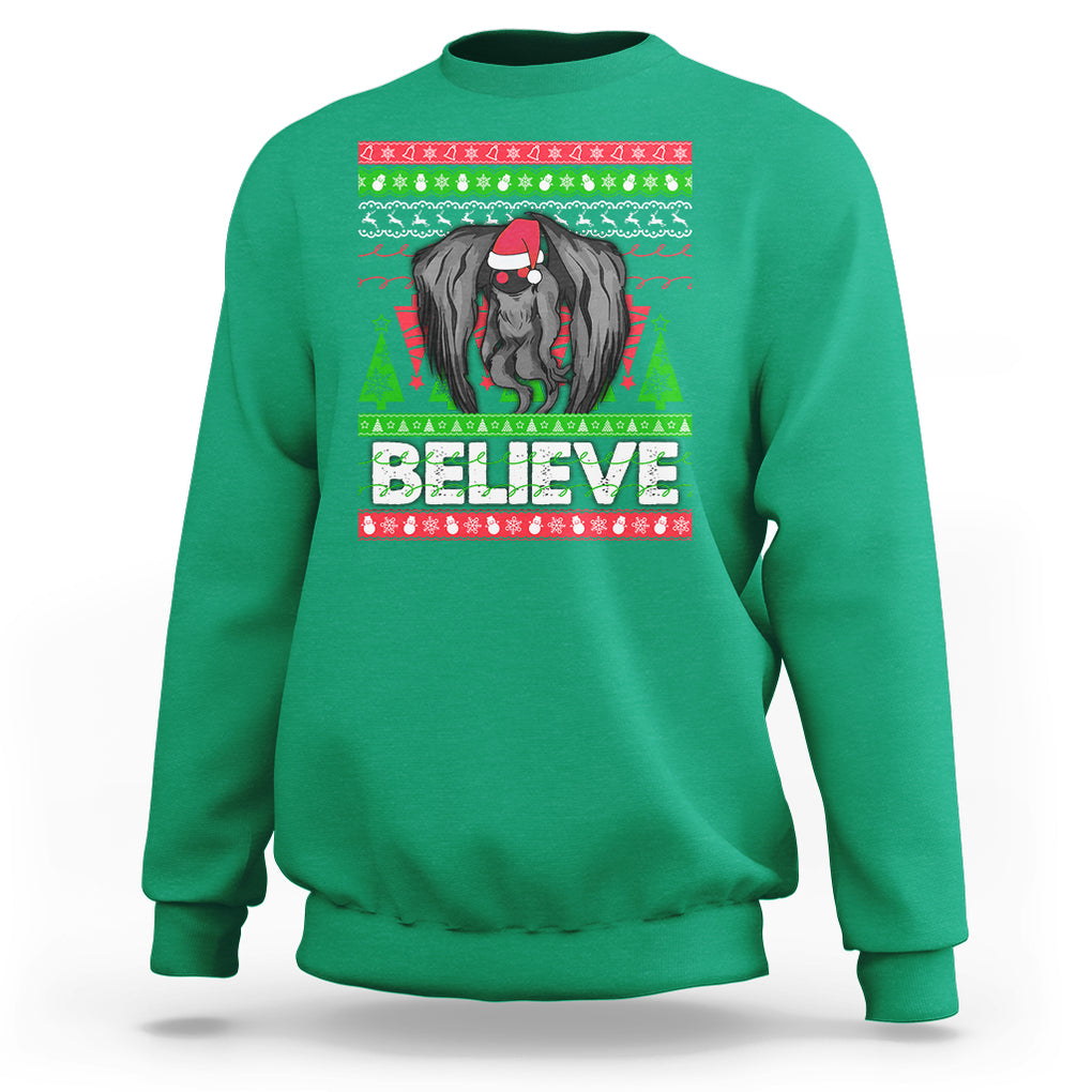 Mothman Christmas Sweatshirt Believe Cryptmas Cryptid Monster Point Pleasant TS02 Irish Green Printyourwear