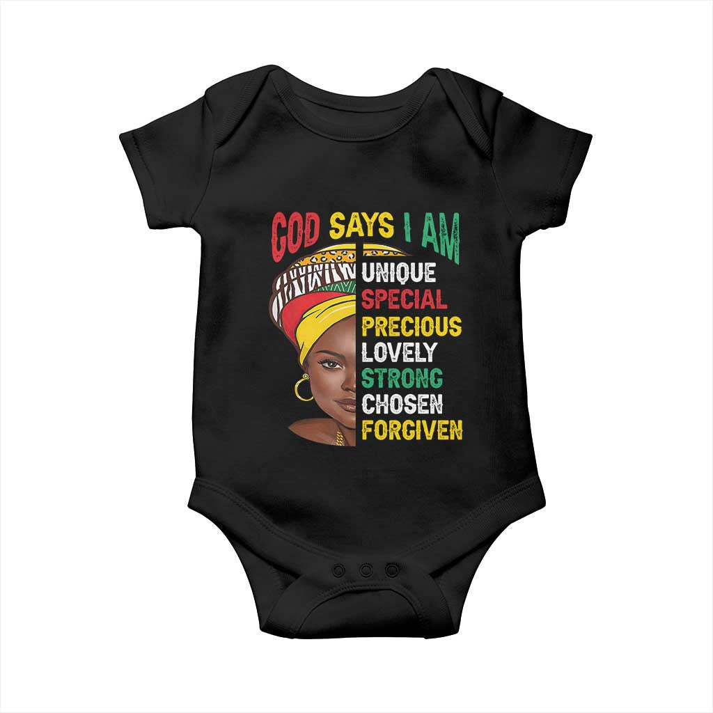 Proud Black Woman Baby Onesie God Says I Am Melanin Girl Pride TS02 Black Print Your Wear