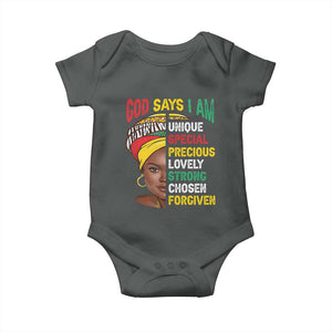 Proud Black Woman Baby Onesie God Says I Am Melanin Girl Pride TS02 Dark Heather Print Your Wear