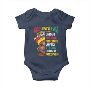 Proud Black Woman Baby Onesie God Says I Am Melanin Girl Pride TS02 Navy Print Your Wear