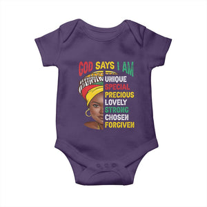 Proud Black Woman Baby Onesie God Says I Am Melanin Girl Pride TS02 Purple Print Your Wear