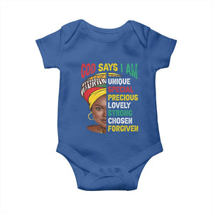 Proud Black Woman Baby Onesie God Says I Am Melanin Girl Pride TS02 Royal Blue Print Your Wear