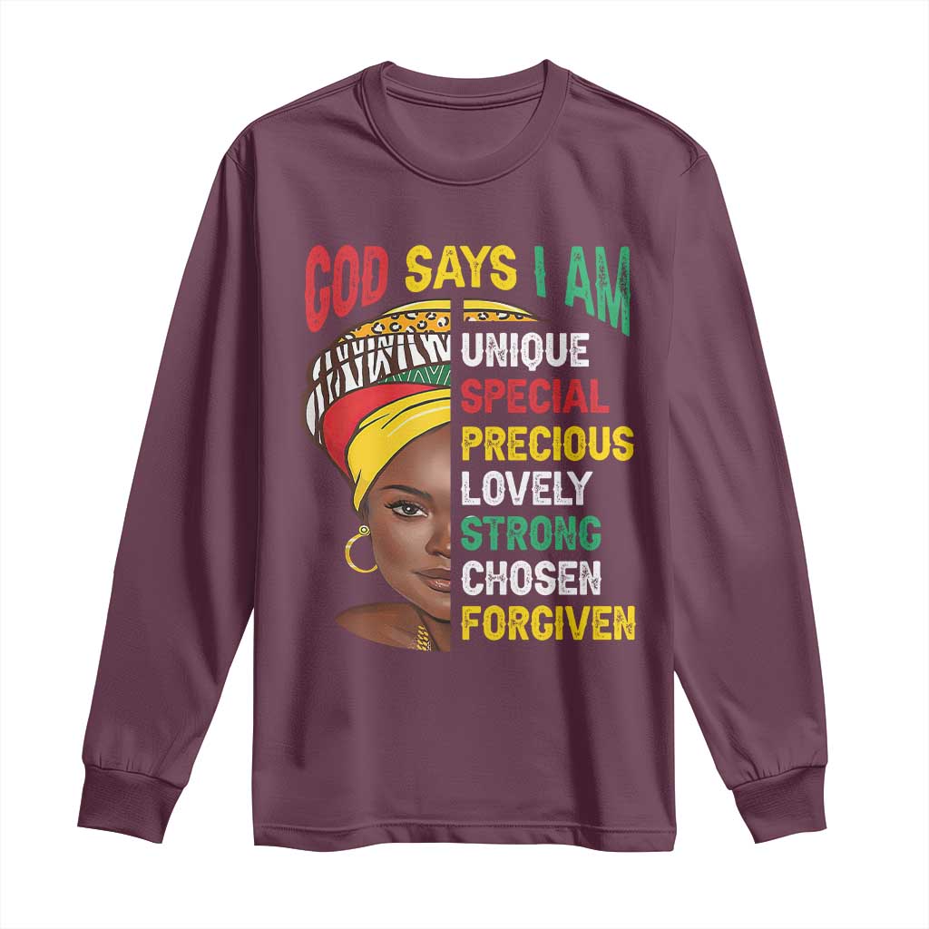 Proud Black Woman Long Sleeve Shirt God Says I Am Melanin Girl Pride TS02 Maroon Print Your Wear