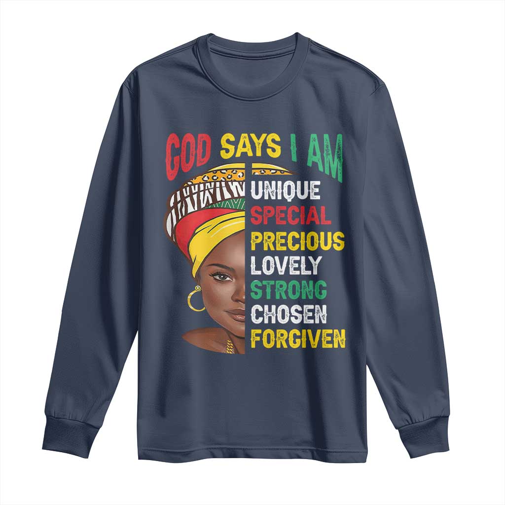 Proud Black Woman Long Sleeve Shirt God Says I Am Melanin Girl Pride TS02 Navy Print Your Wear