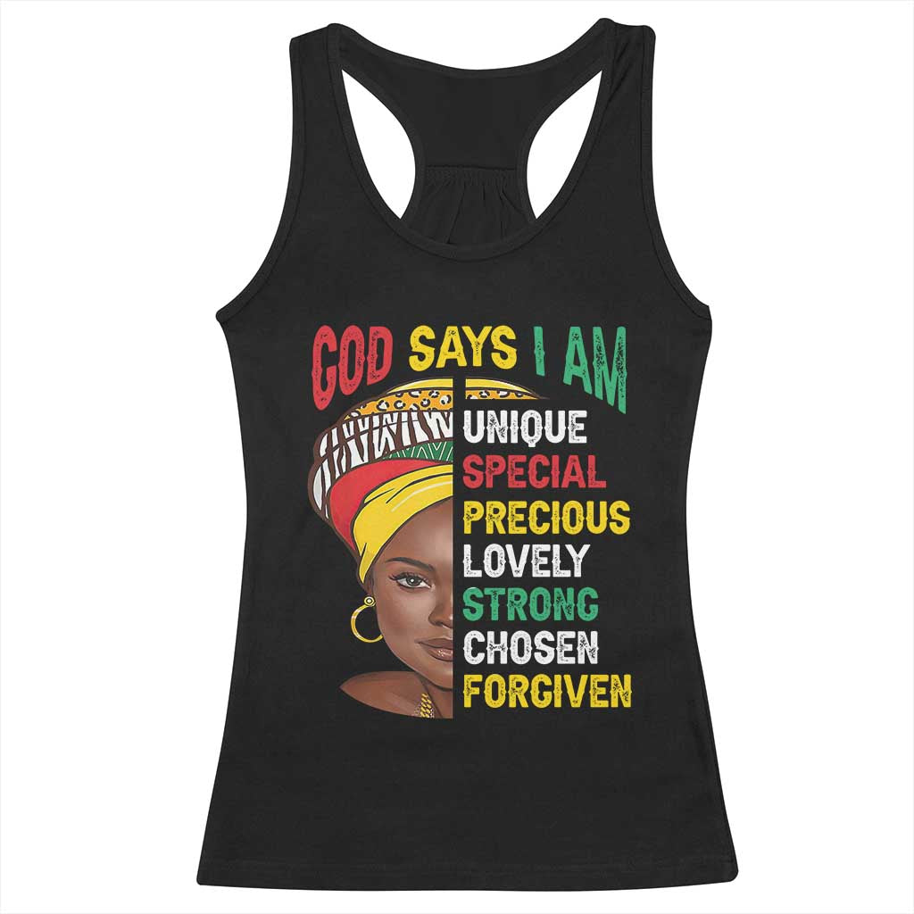 Proud Black Woman Racerback Tank Top God Says I Am Melanin Girl Pride TS02 Black Print Your Wear