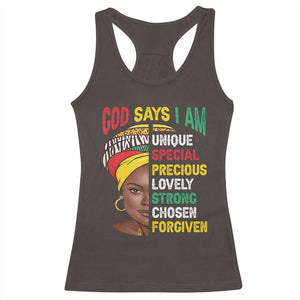 Proud Black Woman Racerback Tank Top God Says I Am Melanin Girl Pride TS02 Dark Chocolate Print Your Wear