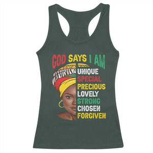 Proud Black Woman Racerback Tank Top God Says I Am Melanin Girl Pride TS02 Dark Forest Green Print Your Wear