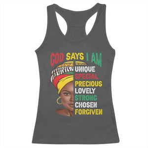 Proud Black Woman Racerback Tank Top God Says I Am Melanin Girl Pride TS02 Dark Heather Print Your Wear