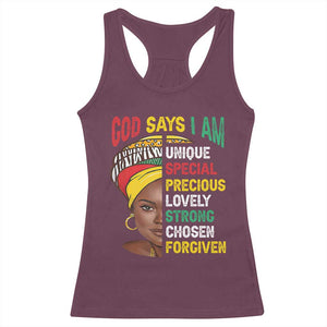 Proud Black Woman Racerback Tank Top God Says I Am Melanin Girl Pride TS02 Maroon Print Your Wear
