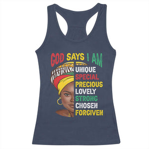 Proud Black Woman Racerback Tank Top God Says I Am Melanin Girl Pride TS02 Navy Print Your Wear