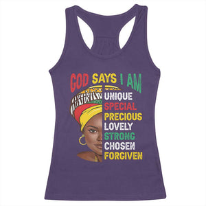 Proud Black Woman Racerback Tank Top God Says I Am Melanin Girl Pride TS02 Purple Print Your Wear