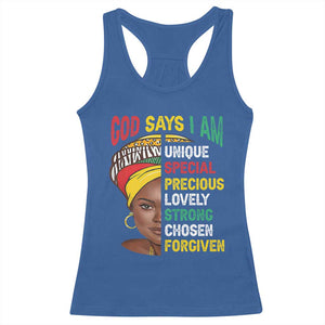 Proud Black Woman Racerback Tank Top God Says I Am Melanin Girl Pride TS02 Royal Blue Print Your Wear