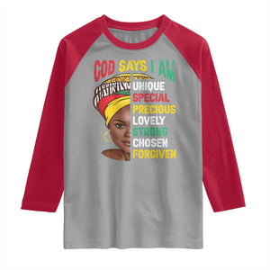 Proud Black Woman Raglan Shirt God Says I Am Melanin Girl Pride TS02 Sport Gray Red Print Your Wear