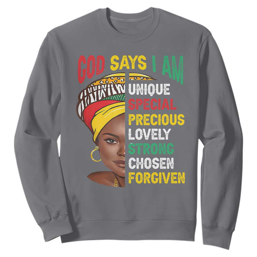 Black History Month Sweatshirt God Says I Am Bible Melanin Girl Pride TS02 Charcoal Printyourwear