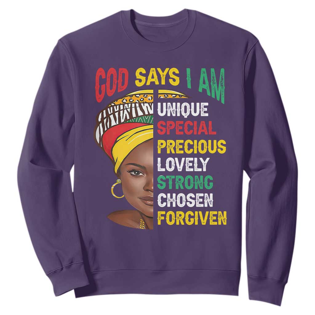 Black History Month Sweatshirt God Says I Am Bible Melanin Girl Pride TS02 Purple Printyourwear