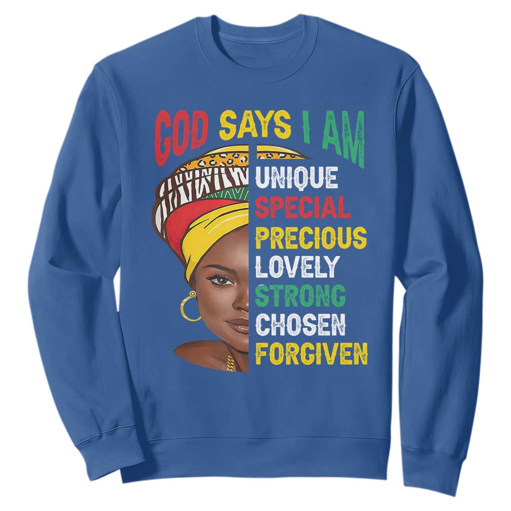 Black History Month Sweatshirt God Says I Am Bible Melanin Girl Pride TS02 Royal Blue Printyourwear