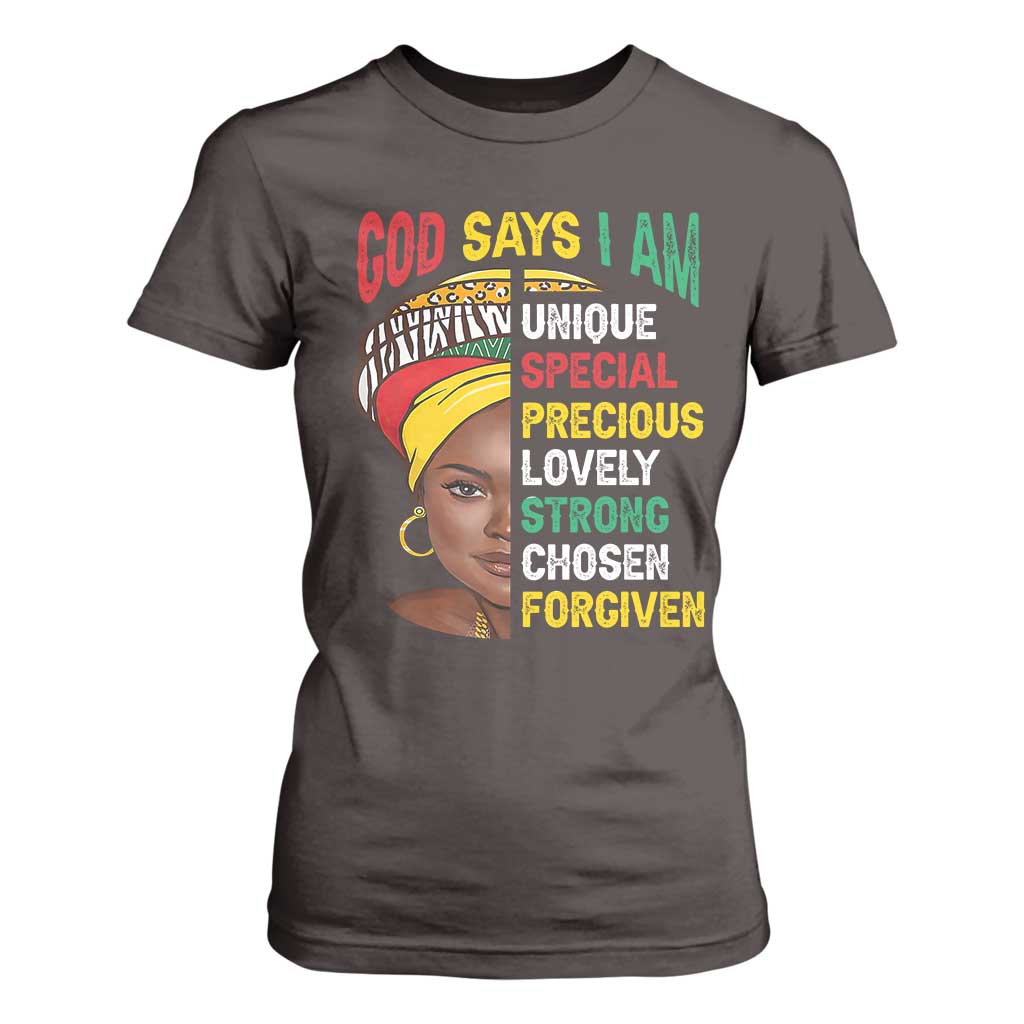 Proud Black Woman T Shirt For Women God Says I Am Melanin Girl Pride TS02 Dark Chocolate Print Your Wear