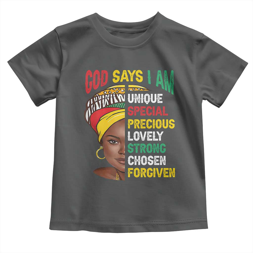 Proud Black Woman Toddler T Shirt God Says I Am Melanin Girl Pride TS02 Dark Heather Print Your Wear