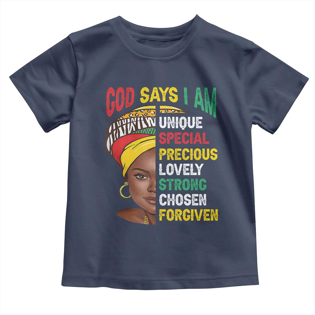Proud Black Woman Toddler T Shirt God Says I Am Melanin Girl Pride TS02 Navy Print Your Wear