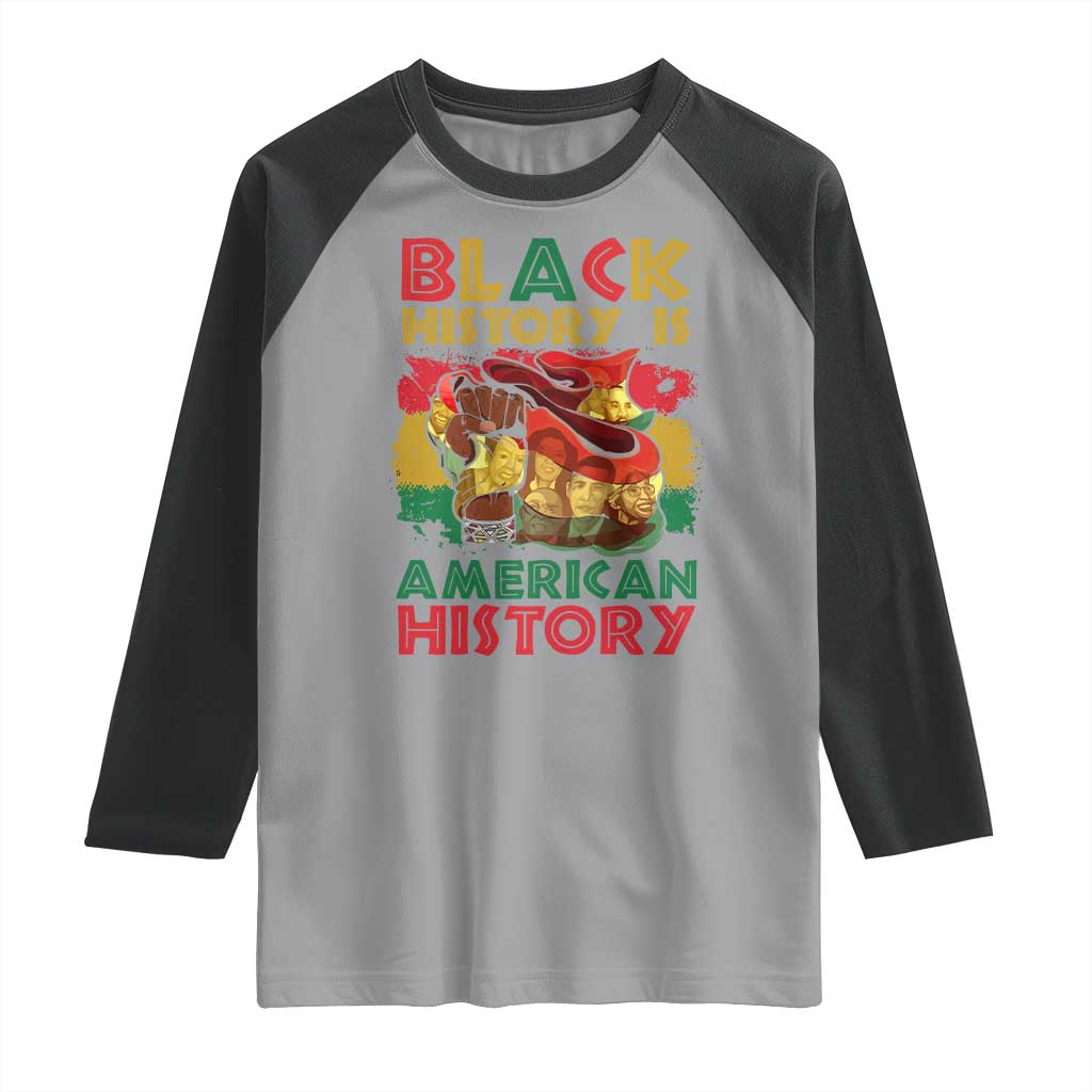 Black History Is American History Raglan Shirt African American Pride Flag Raised Fist TS02 Sport Gray Black Print Your Wear