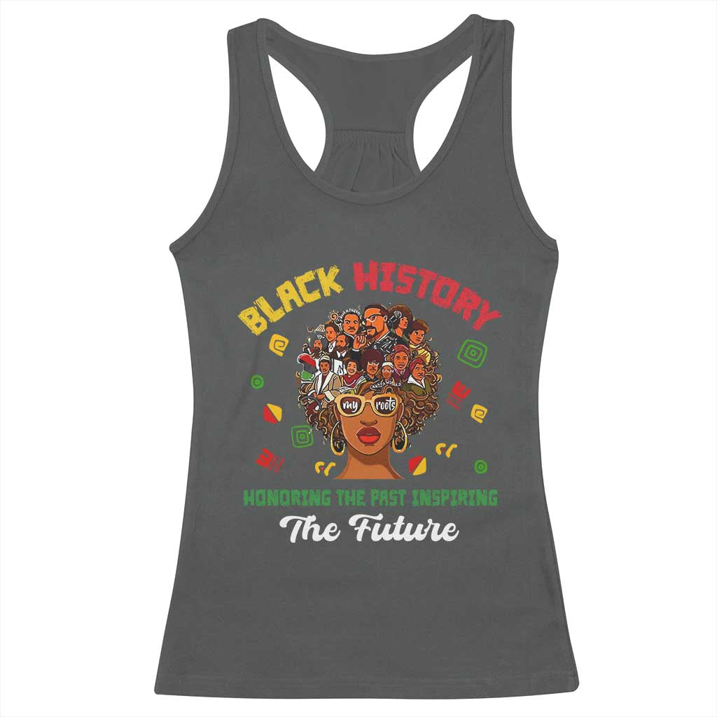 Black History Month Racerback Tank Top Honoring The Past Inspiring The Future African American Roots TS02 Dark Heather Print Your Wear