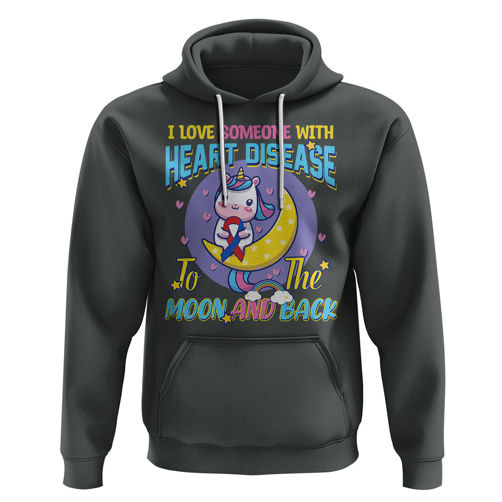 Unicorn CHD Awareness Hoodie I Love Someone With Heart Disease To The Moon & Back TS02 Dark Heather Printyourwear
