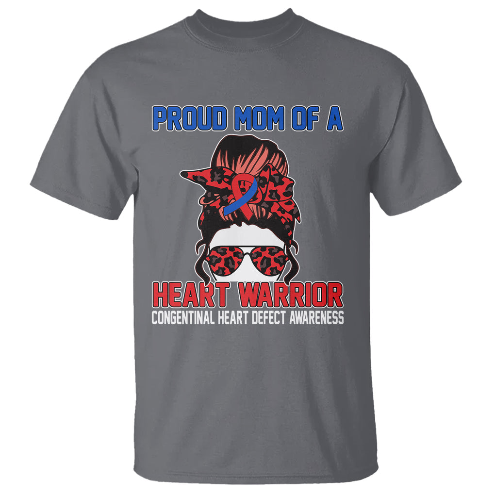 CHD Awareness T Shirt Messy Bun Mom Of A Heart Warrior Congenital Heart Defect TS02 Charcoal Printyourwear