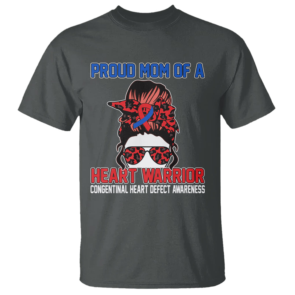 CHD Awareness T Shirt Messy Bun Mom Of A Heart Warrior Congenital Heart Defect TS02 Dark Heather Printyourwear