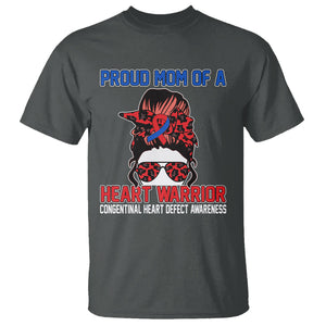 CHD Awareness T Shirt Messy Bun Mom Of A Heart Warrior Congenital Heart Defect TS02 Dark Heather Printyourwear