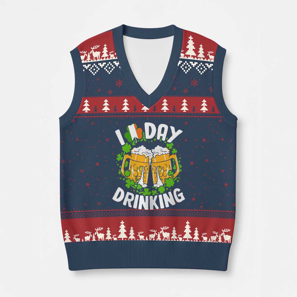 Funny St Patricks Day V-Neck Knit Sweater Vest I Love Day Drinking Beer Lover Drink Team TS02 Navy Red Print Your Wear