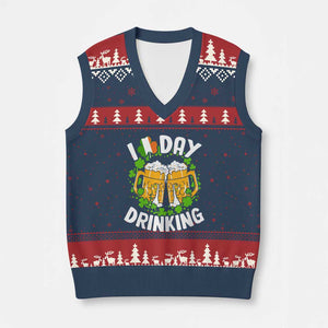 Funny St Patricks Day V-Neck Knit Sweater Vest I Love Day Drinking Beer Lover Drink Team TS02 Navy Red Print Your Wear