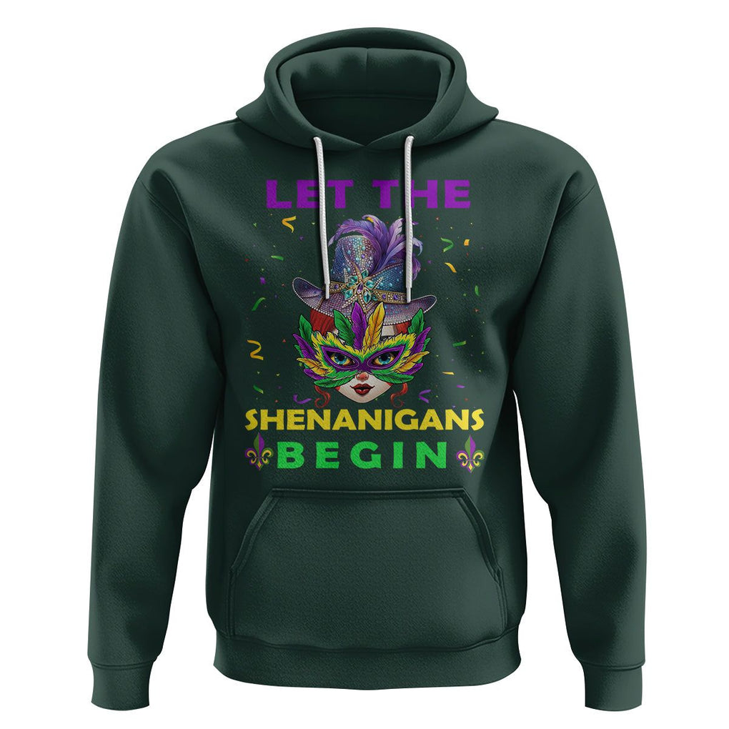 Funny Mardi Gras Hoodie Let The Shenanigans Begin TS02 Dark Forest Green Printyourwear