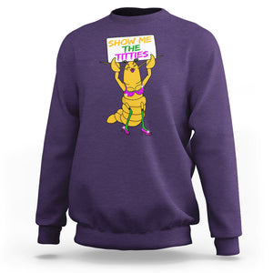 Funny Mardi Gras Sweatshirt Show Me The Titties Sexy Crawfish TS02 Purple Printyourwear