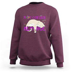 Funny Mardi Gras Drunk Cat Sweatshirt May Contain Alcohol Drinking Lover TS02 Maroon Printyourwear