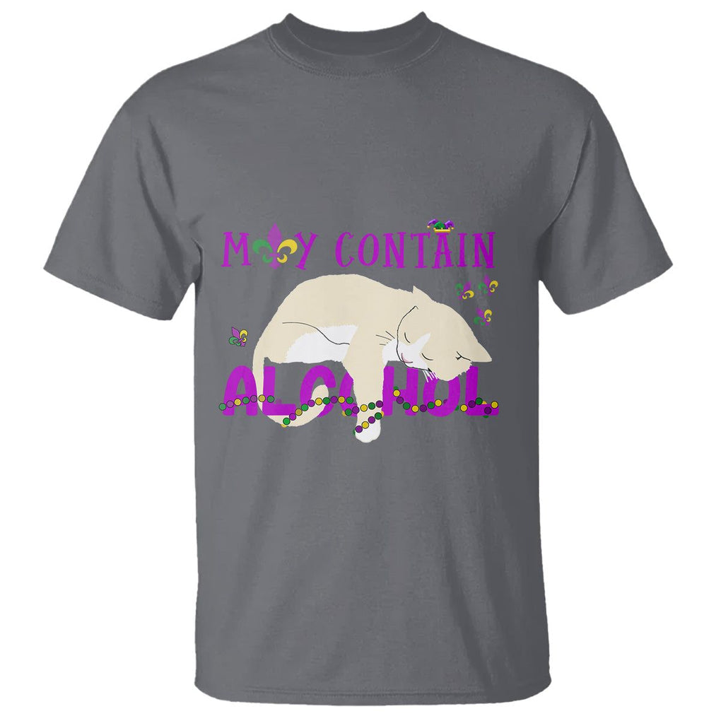 Funny Mardi Gras Drunk Cat T Shirt May Contain Alcohol Drinking Lover TS02 Charcoal Printyourwear