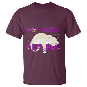 Funny Mardi Gras Drunk Cat T Shirt May Contain Alcohol Drinking Lover TS02 Maroon Printyourwear