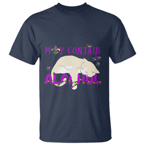 Funny Mardi Gras Drunk Cat T Shirt May Contain Alcohol Drinking Lover TS02 Navy Printyourwear