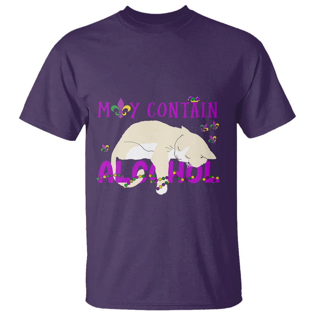 Funny Mardi Gras Drunk Cat T Shirt May Contain Alcohol Drinking Lover TS02 Purple Printyourwear