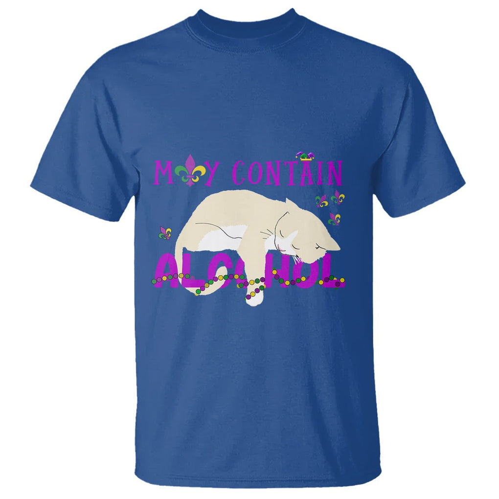 Funny Mardi Gras Drunk Cat T Shirt May Contain Alcohol Drinking Lover TS02 Royal Blue Printyourwear
