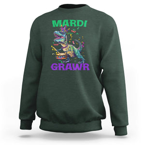 Funny Mardi Gras Dinosaur Sweatshirt Mardi Grawr Rex TS02 Dark Forest Green Printyourwear