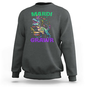 Funny Mardi Gras Dinosaur Sweatshirt Mardi Grawr Rex TS02 Dark Heather Printyourwear