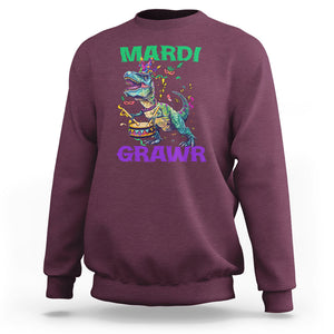 Funny Mardi Gras Dinosaur Sweatshirt Mardi Grawr Rex TS02 Maroon Printyourwear