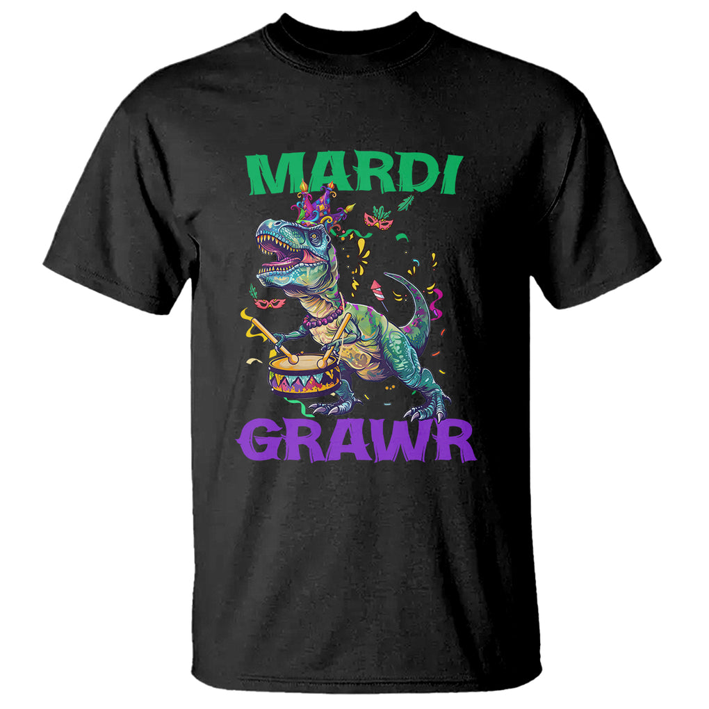 Funny Mardi Gras Dinosaur T Shirt Mardi Grawr Rex TS02 Black Printyourwear