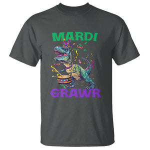 Funny Mardi Gras Dinosaur T Shirt Mardi Grawr Rex TS02 Dark Heather Printyourwear