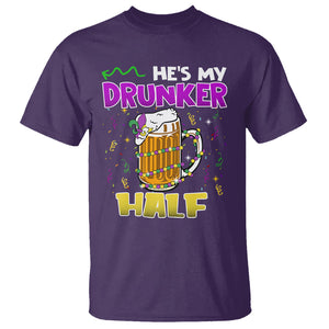Funny Mardi Gras Drinking Couple Matching T Shirt He's My Drunker Half TS02 Purple Printyourwear