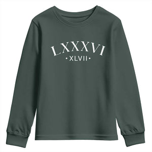 LXXXVI XLVII Youth Sweatshirt 86 47 Roman Numerals TS02 Dark Forest Green Print Your Wear